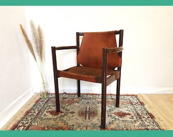 Vintage Leather Armchair / By Janez Lajovic, model PRISANK for Stol Kamnik in the 1960s, Yugoslavia / Mid-century Wooden Rare Chair /