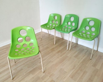 1 of 4 Vintage Green Garden Chairs by M Paris for Sicopal 1972 France / Green Plastic and White Mid-century Indoor or Outdoor Dine Chair