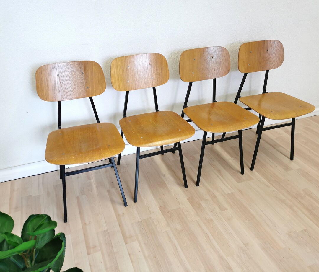 SET OF 4 Vintage School Chairs / Retro Wooden Dining Chair Etsy