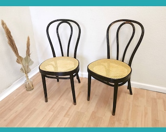 1 of 2 Thonet Bentwood style chairs / Original Stol Kamnik /  / Vintage / Dining chair / Black wood /Wicker seat /Mid Century furniture