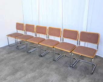 Juego de 6 sillas de comedor voladizas estilo Cesca vintage de Bene, Austria.