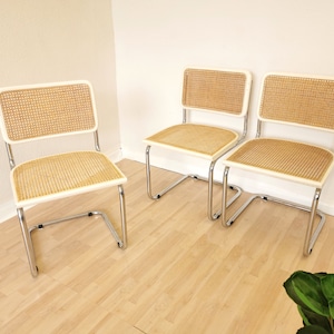 1 of 2 Vintage White CESCA Chairs by Marcel Breuer / Mid-Century Italian Dining Chair B32 Knoll / 1970s / Wicker/ Dining /Dine Chairs/ MCM
