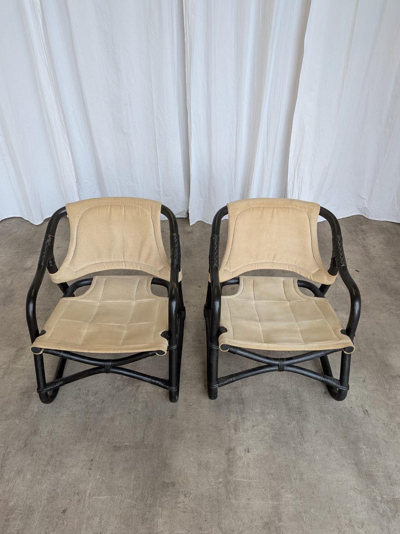 Sillón Espri Safari vintage: bambú negro, tela beige, Ikea de los años 70 (2 unidades en stock) imagen 5