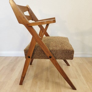 1 of 3 Vintage Armchairs / 1970s Yugoslavia / Wooden Base & Retro Fabric Seat Cocktail chair / Midcentury Lounge Scandinavia