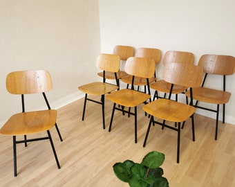 1 sur 8 chaises d'école vintage / Chaise de salle à manger rétro en bois avec base en métal / STOL Kamnik Yougoslavie 1970 / Dine Bistro Bar Pub Mid-century