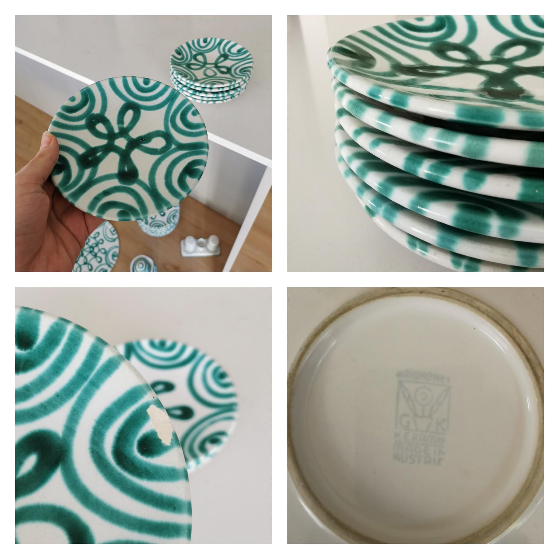 ヴィンテージ グムンドナー ケラミック セット：グリーンの炎模様の