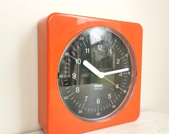 Vintage Orange Wall Clock by BOSCH UK6 / 1970s Germany / Bauhas Mid-century Retro Home Decor / Space Age Clocks