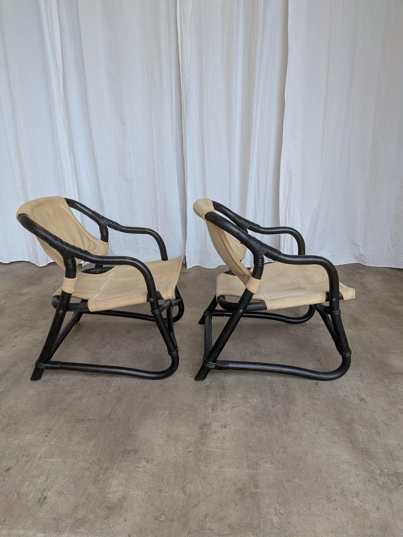 Sillón Espri Safari vintage: bambú negro, tela beige, Ikea de los años 70 (2 unidades en stock) imagen 15