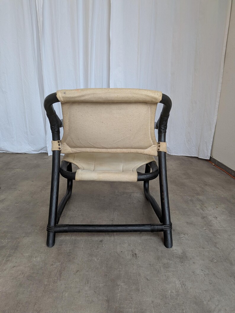 Sillón Espri Safari vintage: bambú negro, tela beige, Ikea de los años 70 (2 unidades en stock) imagen 3