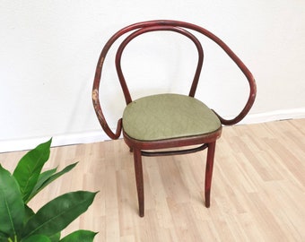 Roter Vintage Esszimmerstuhl aus Holz mit Ledersitz / Made im Thonet B9 Style mit Bentwood Technik in den 1970er Jahren / Mid-Century Dine Chair