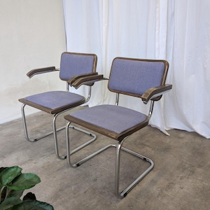 Sillones vintage estilo Cesca (juego de 2) - Tela morada, estilo moderno de mediados de siglo
