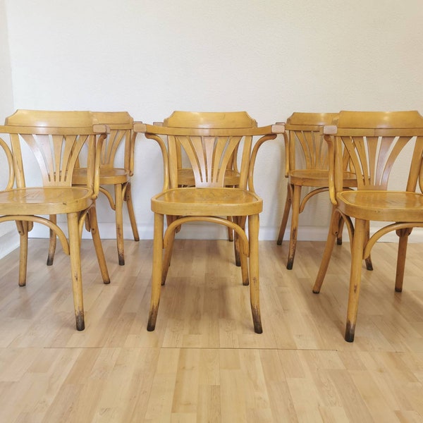 1 des 5 chaises de pub irlandaises en bois vintage avec technique de bois courbé / Chaise d’accoudoir de salle à manger / Bois de hêtre / Milieu du siècle / Dine Thonet Interior / Café