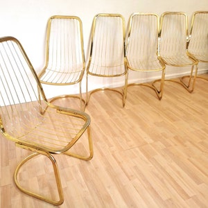 1 of 6 Vintage Gold Dining Chairs / Mid-century Golden Chrome Plating Dine Chairs in Gastone Rinaldi Style / 1970s / Brass / Italian Design