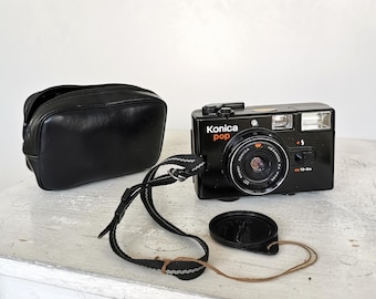 Vintage Konica Pop 35mm Film Camera - 1980s Point and Shoot with Case