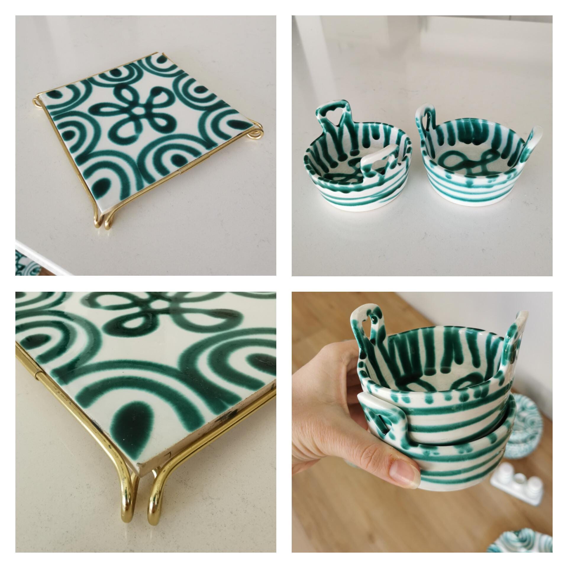 ヴィンテージ グムンドナー ケラミック セット：グリーンの炎模様の