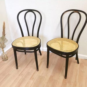 1 of 2 Thonet Bentwood style chairs / Original Stol Kamnik /  / Vintage / Dining chair / Black wood /Wicker seat /Mid Century furniture