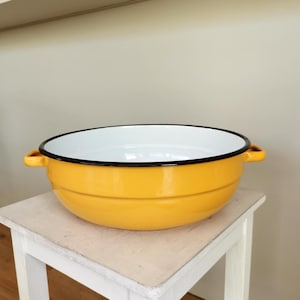 Vintage EMO Celje Enamel Yellow Bowl: 1970s Yugoslavia Retro Kitchen Decor