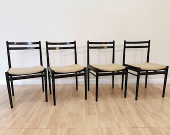 Set of 4 Vintage Beech Wood Dining Chairs, Mid Century Scandinavian Style