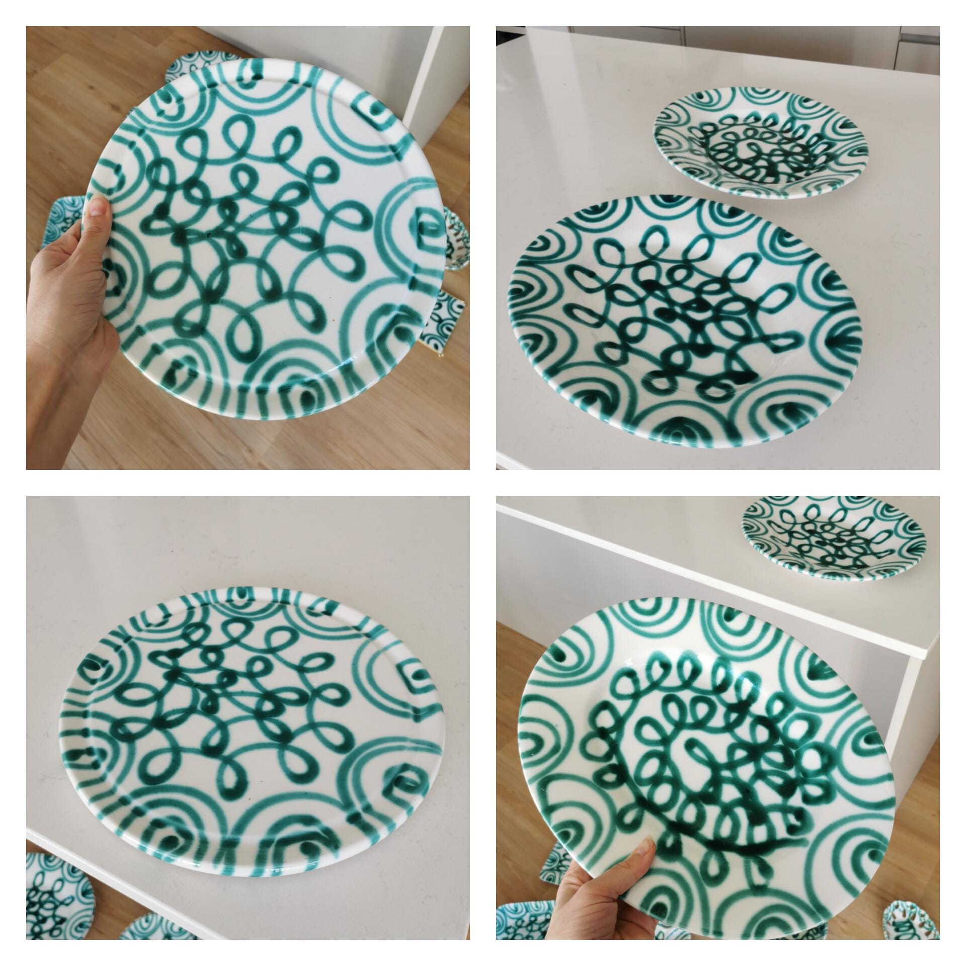 ヴィンテージ グムンドナー ケラミック セット：グリーンの炎模様の