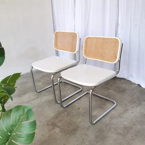 Set of 2 Vintage Cesca Chairs: Marcel Breuer Chrome & Cane, 1970s Mid-Century Modern