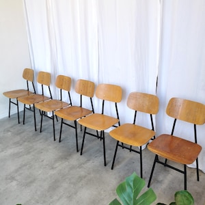 SET OF 7 Vintage School Chairs by Stol Kamnik / 1970s Yugoslavia / Mid-Century Wooden and Metal Chairs / Retro Industrial Seating