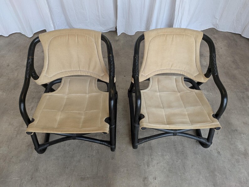Sillón Espri Safari vintage: bambú negro, tela beige, Ikea de los años 70 (2 unidades en stock) imagen 13