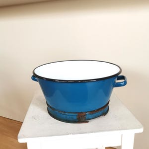 Vintage Blue Enamel Strainer: EMO Celje, Yugoslavia, Retro Kitchen Decor