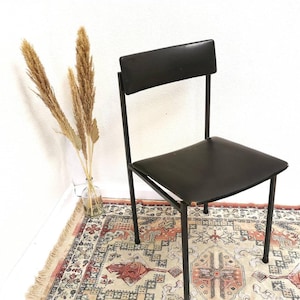 Vintage Black Leather School Chair / 1970s, Stol Kamnik, Yugoslavia / Metal Frame Chair / Industrial Minimalist Scandinavic Interior Design