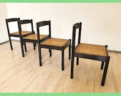 1 of 4 Retro Dining Wicker Chair Black Scandinavian Style Vintage Chairs Made in Yugoslavia Mesh seating Black wooden Minimalistic