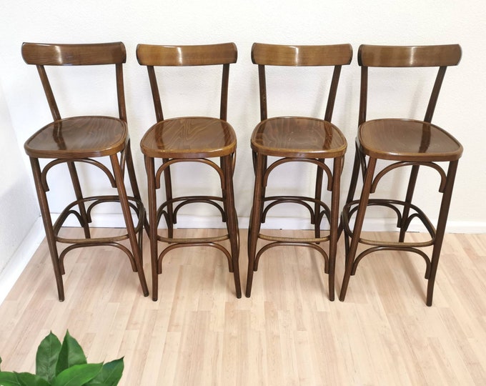 1 of 4 Vintage Wooden Pub Stools / Midcentury High Chairs for Kitchen