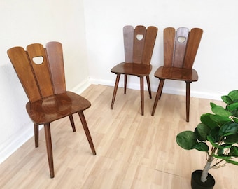 1 of 3 Vintage Farmhouse Chairs / Massive Wooden Dine Chairs made in the 1970s, Yugoslavia / Batch of Mid-century Tyrolean Dining Chairs