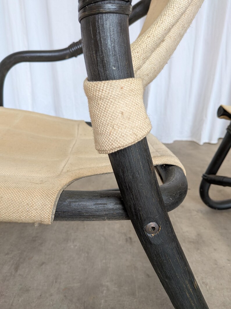 Sillón Espri Safari vintage: bambú negro, tela beige, Ikea de los años 70 (2 unidades en stock) imagen 18