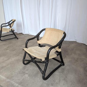 Sillón Espri Safari vintage: bambú negro, tela beige, Ikea de los años 70 (2 unidades en stock) imagen 1