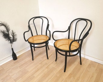 Vintage Bentwood Armchair: Black Cane Dining Chair, Thonet Style