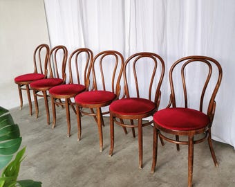 TON Bentwood Armchair: Red Upholstery, Thonet-style Czech Café