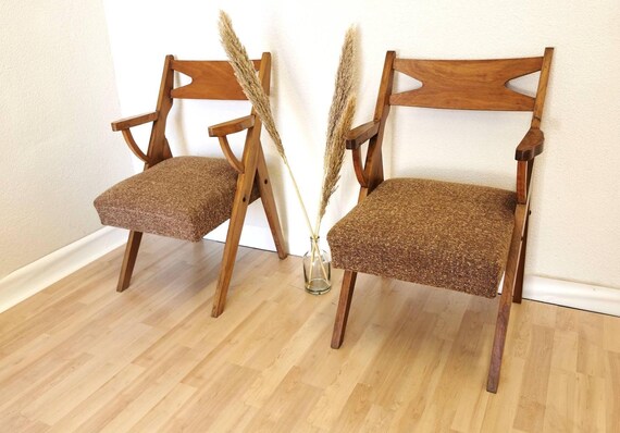 Vintage Wooden Armchairs Set: Mid-Century Lounge Chairs, Yugoslavia 1970s