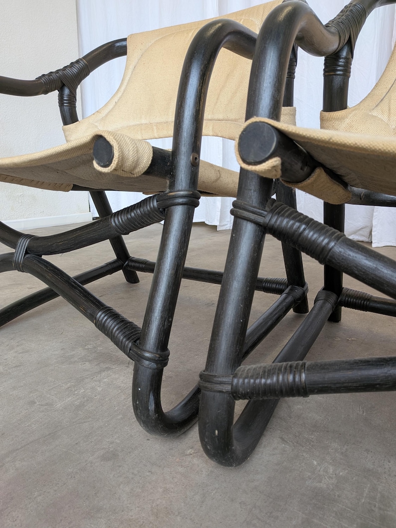 Sillón Espri Safari vintage: bambú negro, tela beige, Ikea de los años 70 (2 unidades en stock) imagen 10