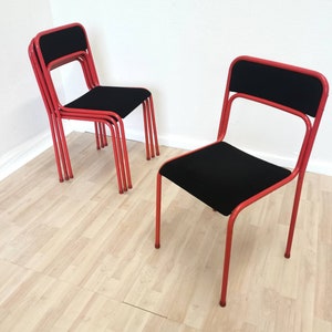 1 of 8 RED and BLACK Metal Chairs / Funky Dine Chairs / 1970s, Yugoslavia / BAŠA / Space Age Dining Room / Stackable Chrome Tubula Chairs