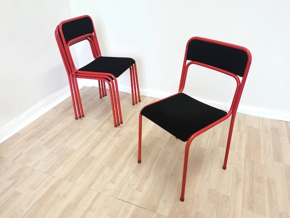 1 of 8 RED and BLACK Metal Chairs Funky Dine Chairs 1970s