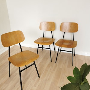 Vintage STOL Kamnik School Chair: Retro Wooden Dining Chair, Metal Base