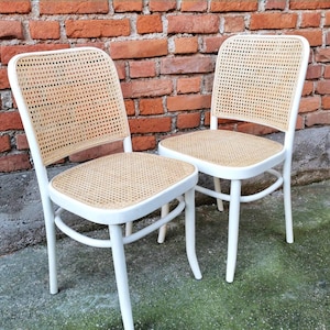 SET OF 2 Vintage Cane Chairs / Thonet 811 Dining Chair / 1970s / Josef Hoffman / Rare Mid-century White Wooden Dine Chair / Dining Room