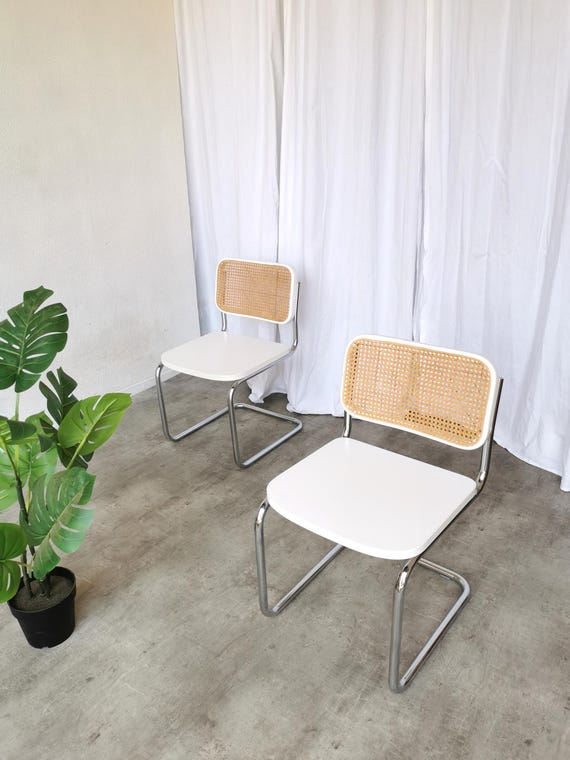 ヴィンテージ チェスカ チェア：ホワイトウッド＆籐、マルセル