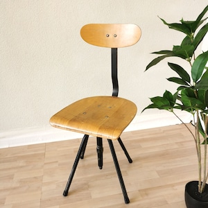 Vintage Industrial Doctor&#39;s Chair: Adjustable Wooden Swivel Stool, 1960s Yugoslavia