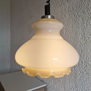 Vintage White Glass Pendant Lamp / Mid-century Ceiling Light / Made in Yugoslavia / 1970s / Yugo / MCM / Midcentury Kitchen Dining Room / Oz