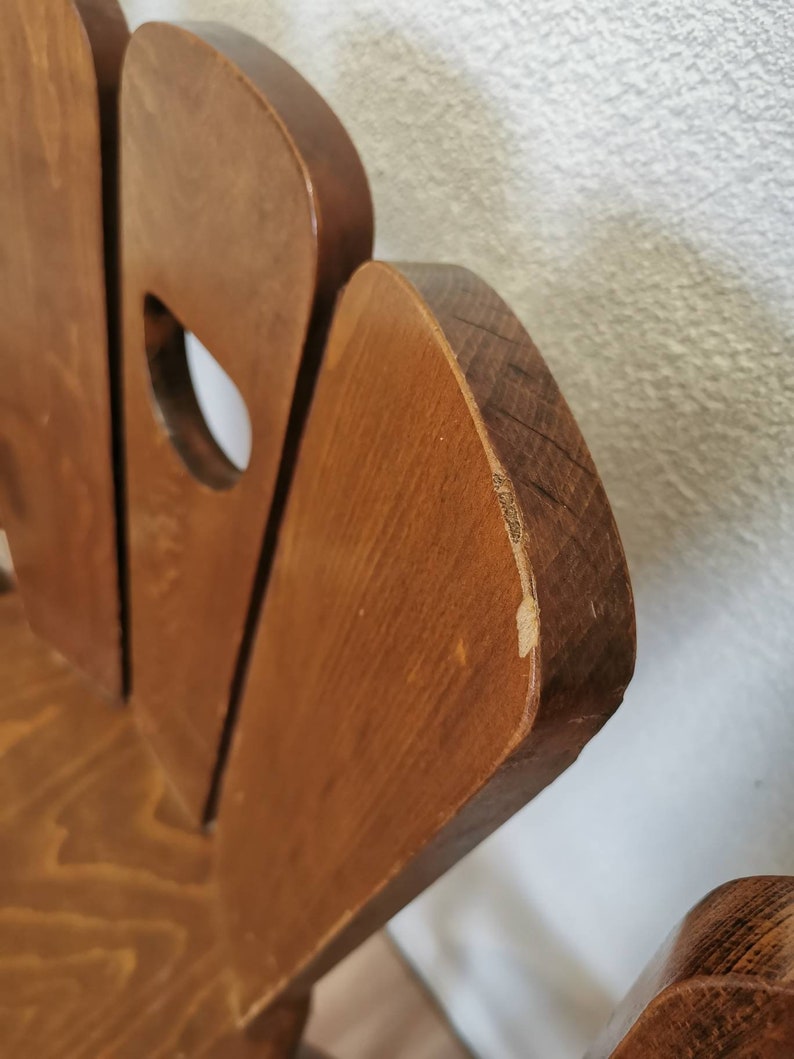 1 of 3 Vintage Farmhouse Chairs / Massive Wooden Dine Chairs made in the 1970s, Yugoslavia / Batch of Mid-century Tyrolean Dining Chairs image 6