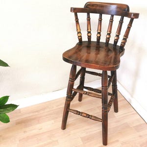 Vintage Wooden Bar Chair / 1970s Yugoslavia / Mid-century Farmhouse High Stool / Kitchen Island Chair with Patina / Carved Wood Details