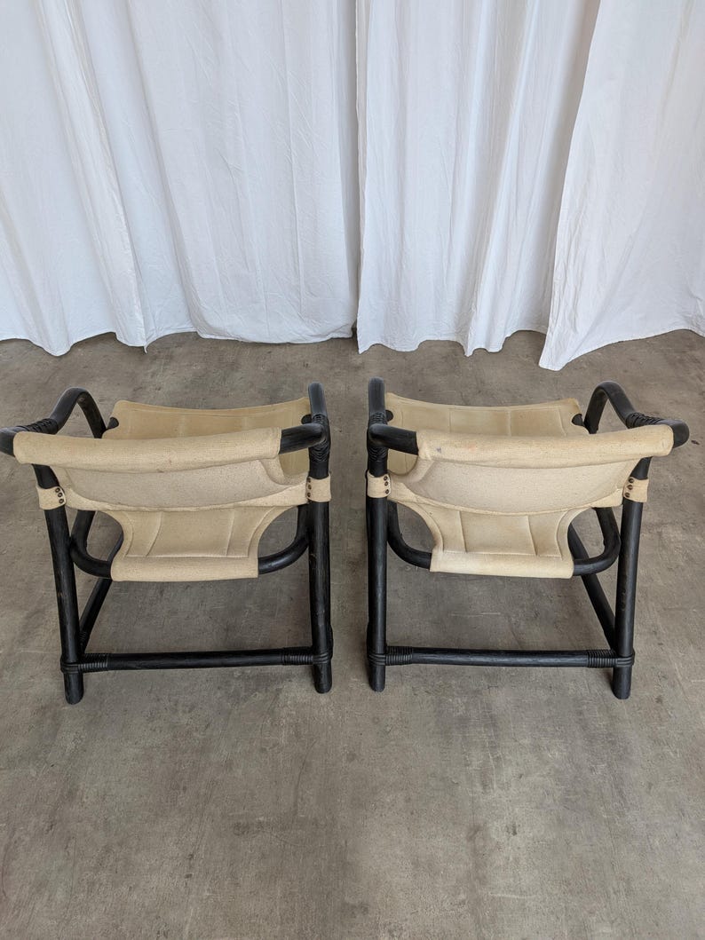 Sillón Espri Safari vintage: bambú negro, tela beige, Ikea de los años 70 (2 unidades en stock) imagen 12