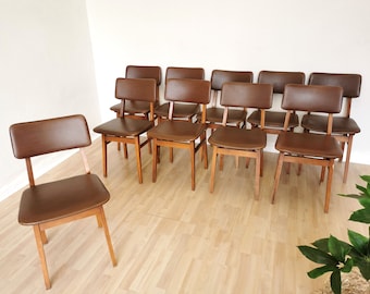 Chaises de salle à manger vintage en bois avec assise et dossier en cuir / Fabriquée par STOL Kamnik, Yougoslavie des années 1970 / Chaise de restaurant Mid-Century / Bistro