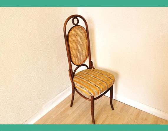 Vintage Thonet Chair With Retro Fabric Cane Backrest Bentwood Technique Yugoslavia 1970s Wooden High Backrest Dine Chair Wicker Etsy UK