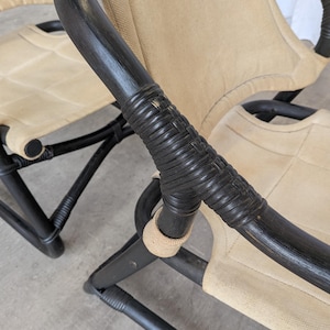 Sillón Espri Safari vintage: bambú negro, tela beige, Ikea de los años 70 (2 unidades en stock) imagen 14